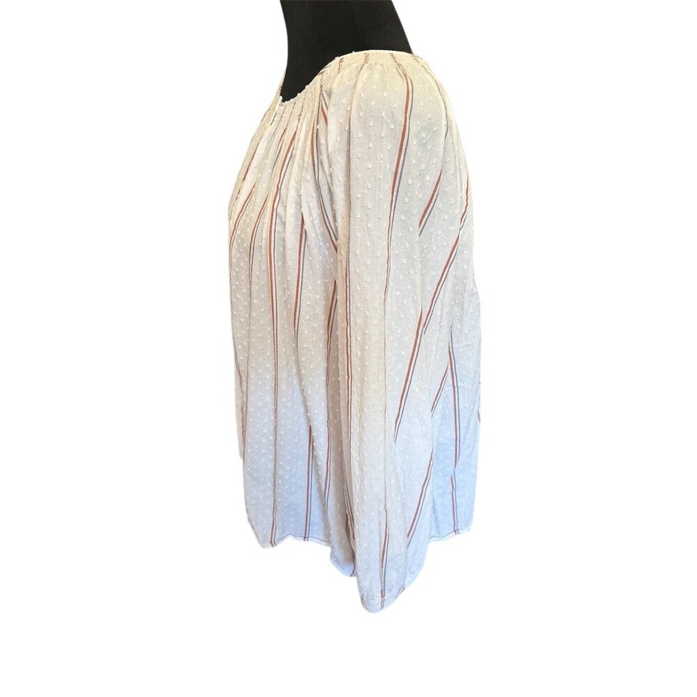 Madewell Blouse Womens 2XL Ivory Striped Swiss Dot Smocked Boho Henley - Picture 5 of 8